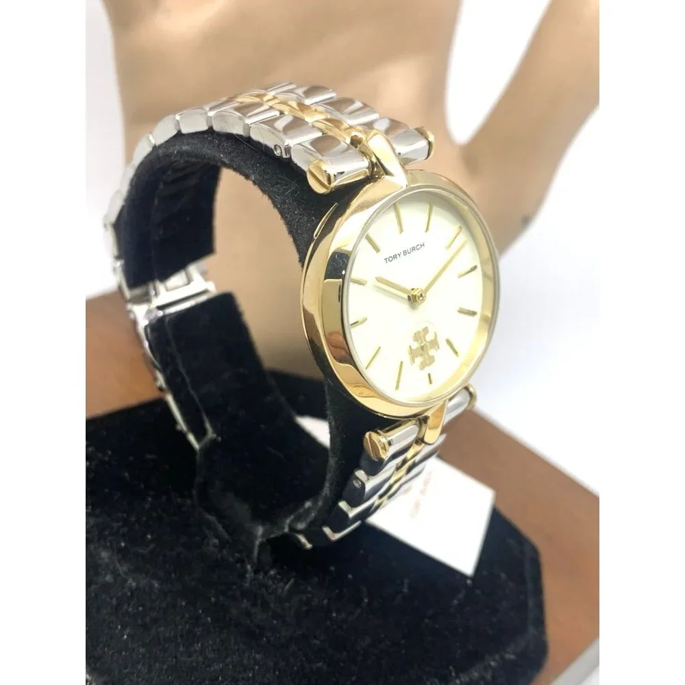 Tory Burch Women's Watch TBW2044 Kira Quartz Cream Dial Two Tone Steel 30mm